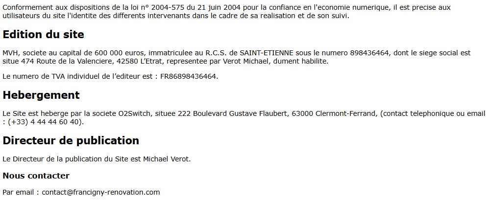 Mentions légales Igny Rénovation
